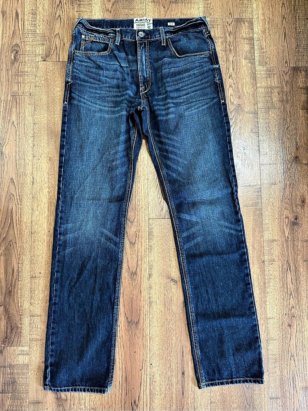 ARIAT M1 Vintage Men's Blue Medium Wash Straight Leg Jeans 36x38 5-Pocket